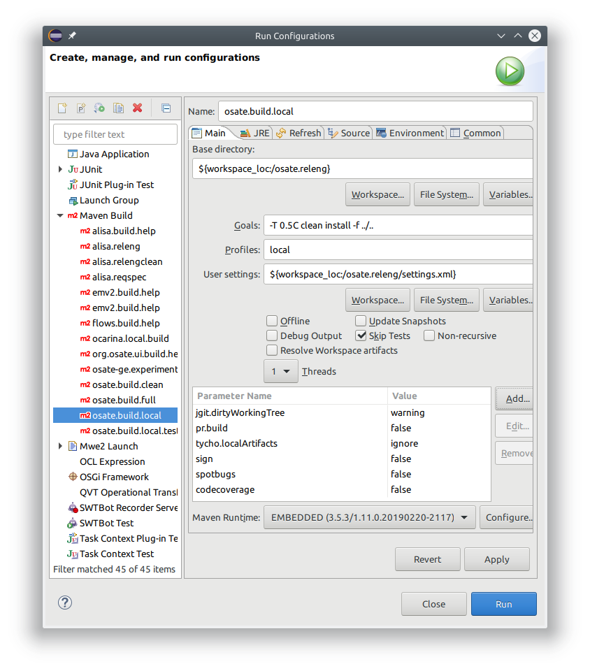 Local Build Launch Configurations